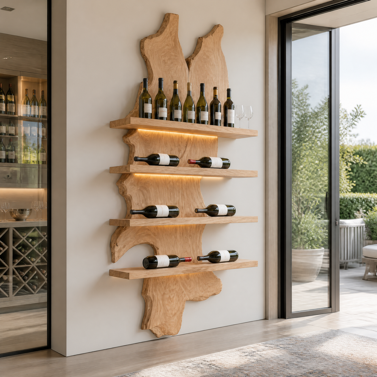 Kaelvorn Live Edge Solid Wood Floating Wine Shelf SPA825782 Natural Oak - Timberustic Floating Wine Shelf