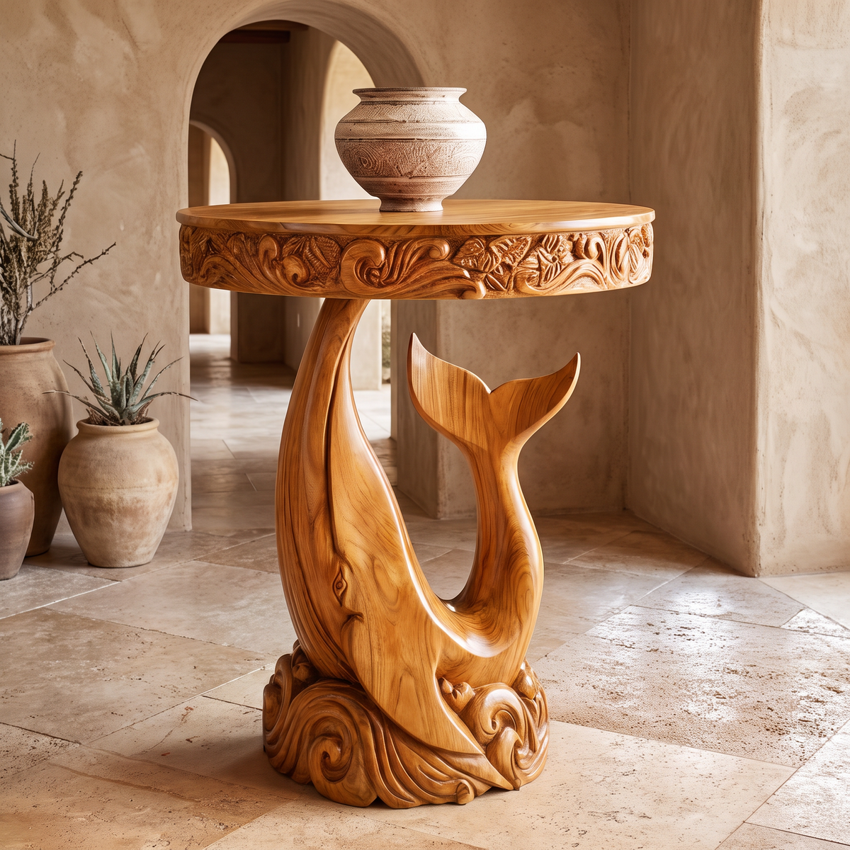 Maravyn Handcrafted Solid Wood Pedestal Stand Teak - Timberustic Pedestal Stand