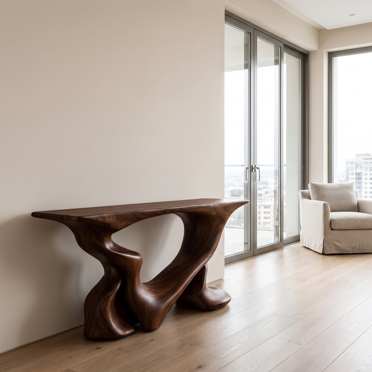 Mythrion Sculpted Solid Wood Console Table Dark Walnut - Timberustic Console Table
