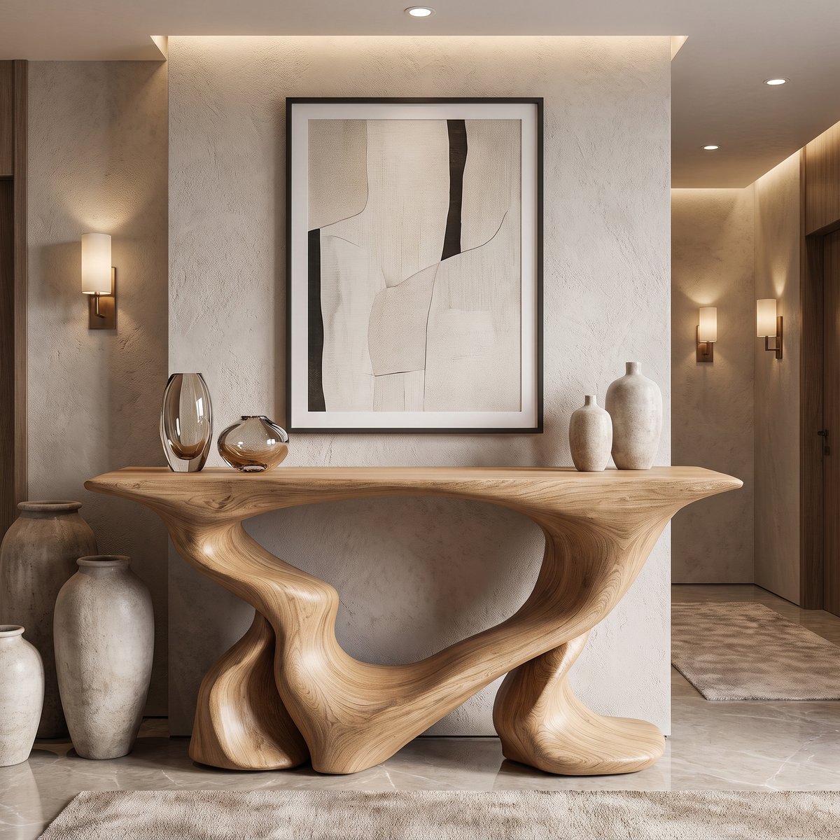 Mythrion Sculpted Solid Wood Console Table Natural Oak - Timberustic Console Table