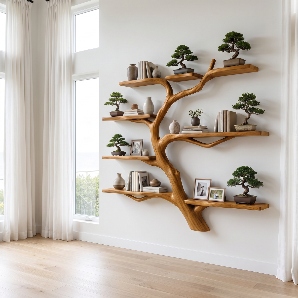 Nightbloom Handcrafted Solid Wood Floating Tree Bookshelf Teak - Timberustic Floating Tree Bookshelf