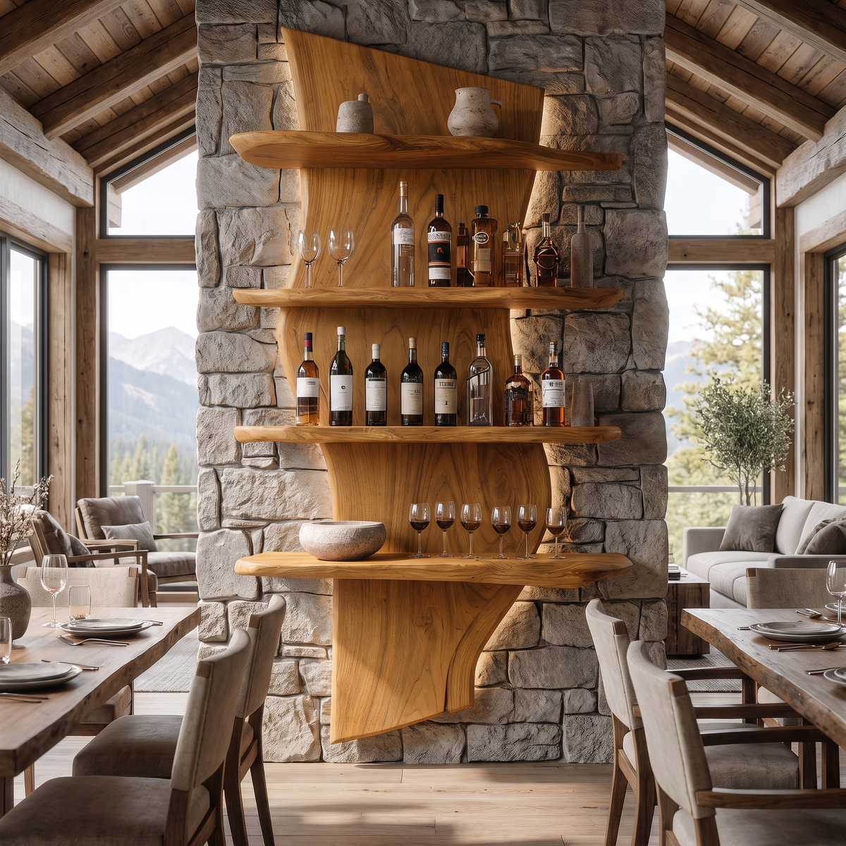 Norvayne Live Edge Solid Wood Floating Wine Shelf SPA290556 Teak - Timberustic Floating Wine Shelf
