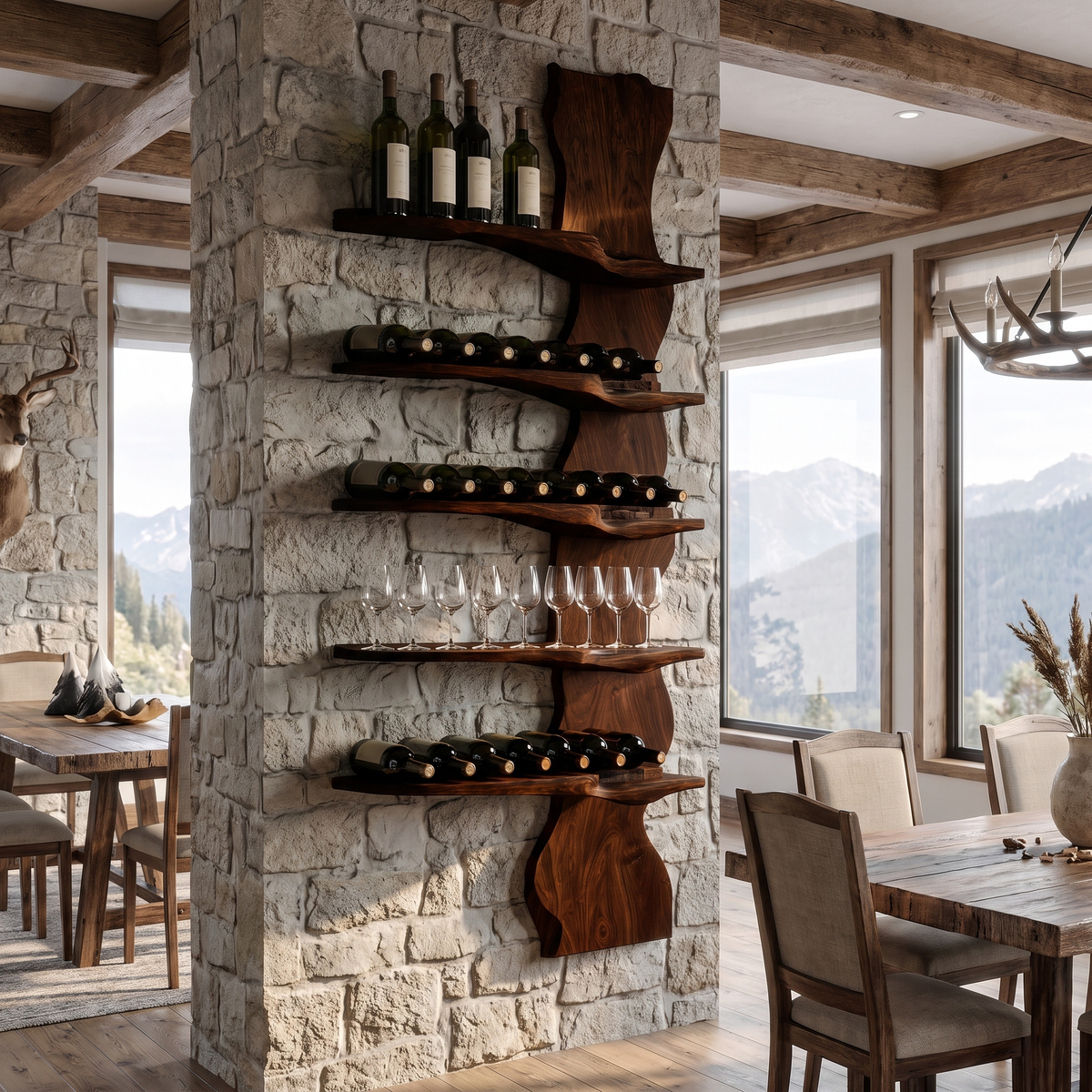 Norveth Live Edge Solid Wood Floating Wine Shelf SPA395873 Dark Walnut - Timberustic Floating Wine Shelf