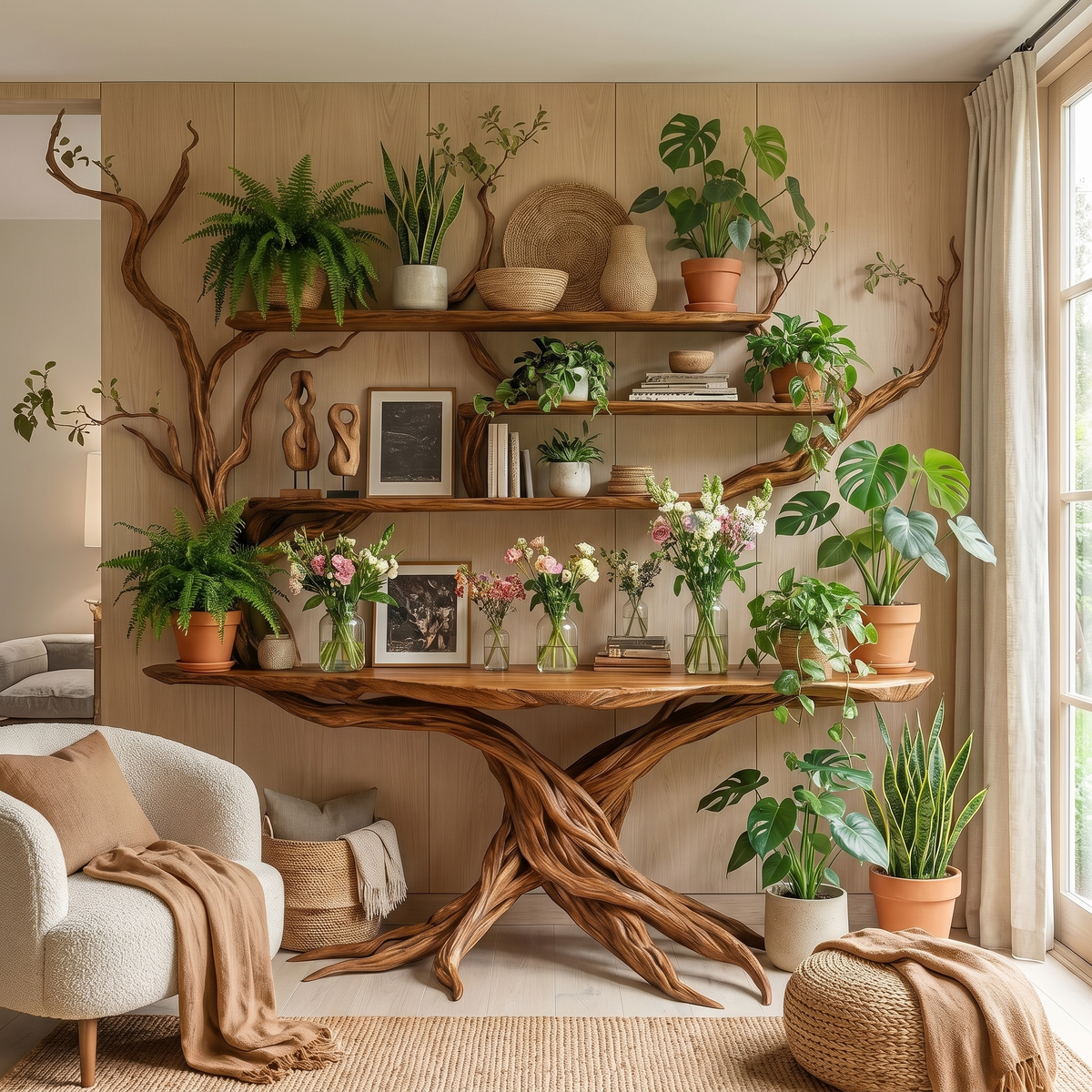 Nythera Sculpted Solid Wood Console Table with Shelves Brown - Timberustic Console Table with Shelves