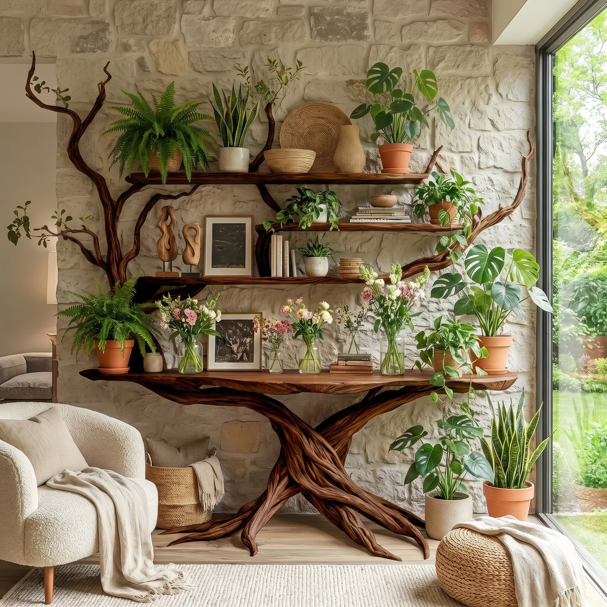 Nythera Sculpted Solid Wood Console Table with Shelves Dark Walnut - Timberustic Console Table with Shelves