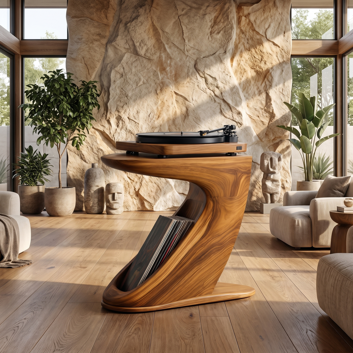 Orivane Handcrafted Solid Wood Record Player Stand Teak - Timberustic Record Player Stand With Storage