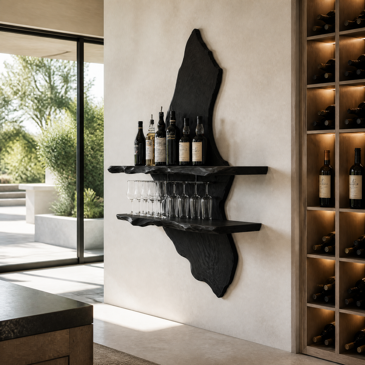 Orlenthis Live Edge Solid Wood Floating Wine Shelf SPA214873 Black - Timberustic Floating Wine Shelf