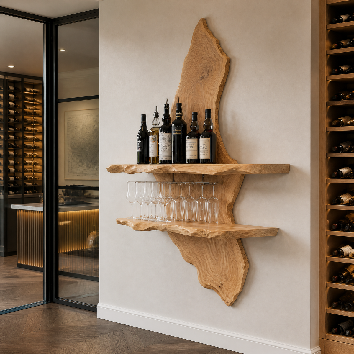 Orlenthis Live Edge Solid Wood Floating Wine Shelf SPA214873 Natural Oak - Timberustic Floating Wine Shelf