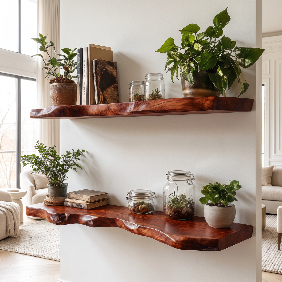 Orvino Live Edge Solid Wood Floating Shelf SPA369492 — Mahogany