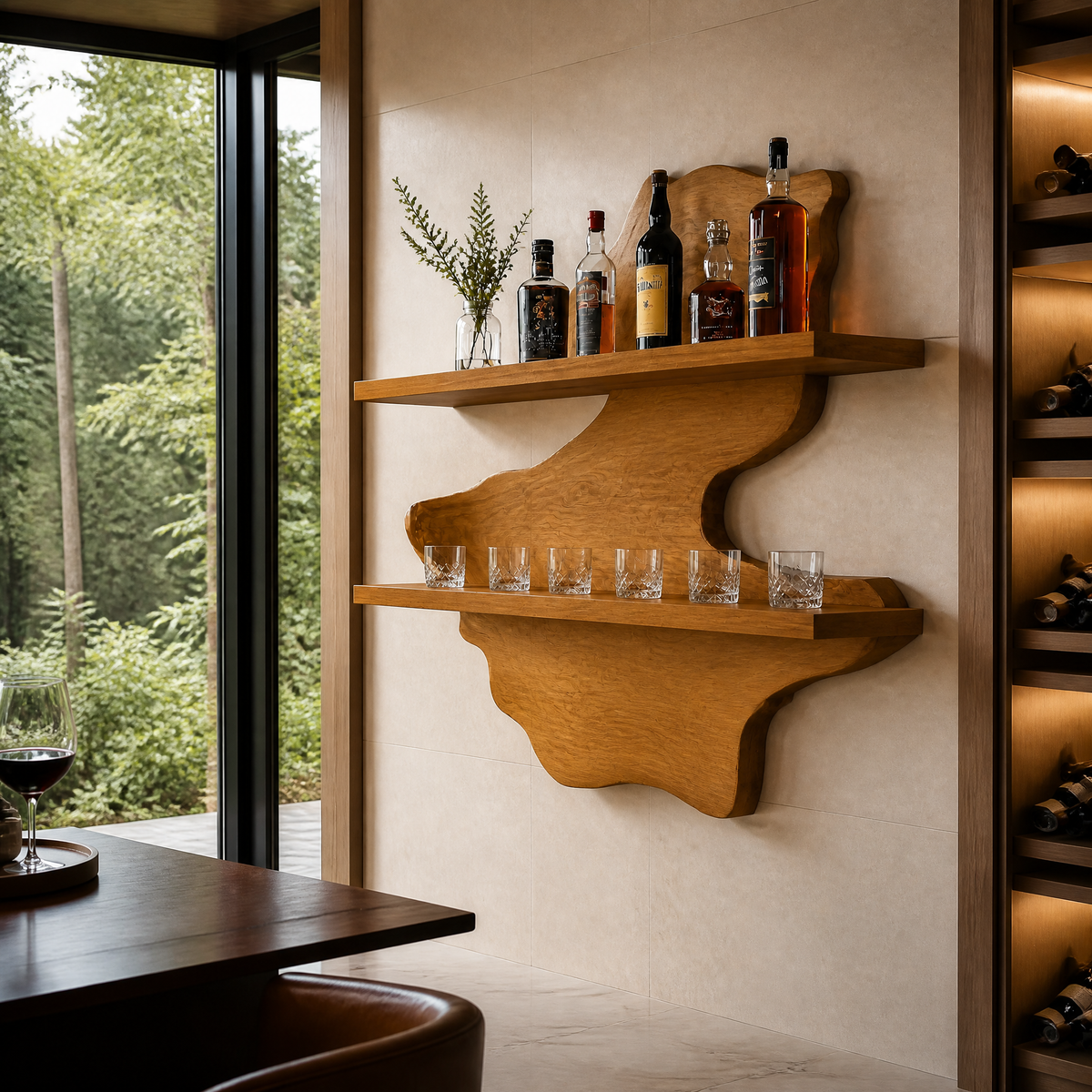 Ravencrest Live Edge Handcrafted Floating Wine Shelf SPA058902 Teak - Timberustic Floating Wine Shelf