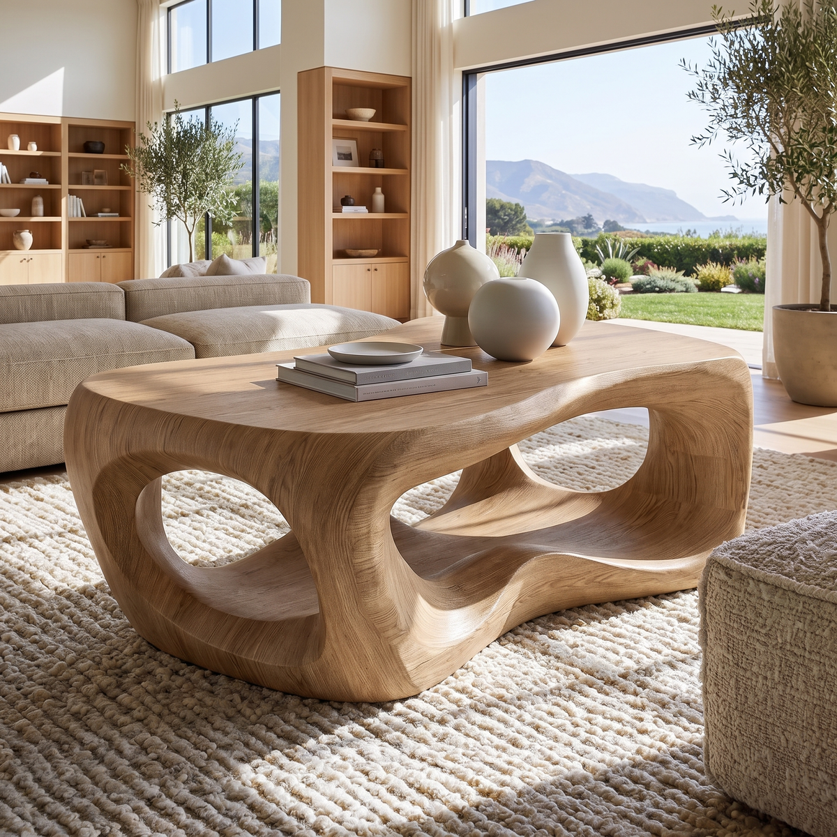 Rovelle Sculpted Solid Wood Coffee Table Natural Oak - Timberustic Coffee Table