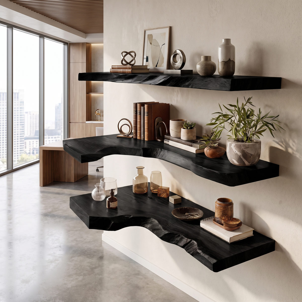 Selvara Live Edge Solid Wood Floating Shelf SPA302302 Black - Timberustic Floating Shelf