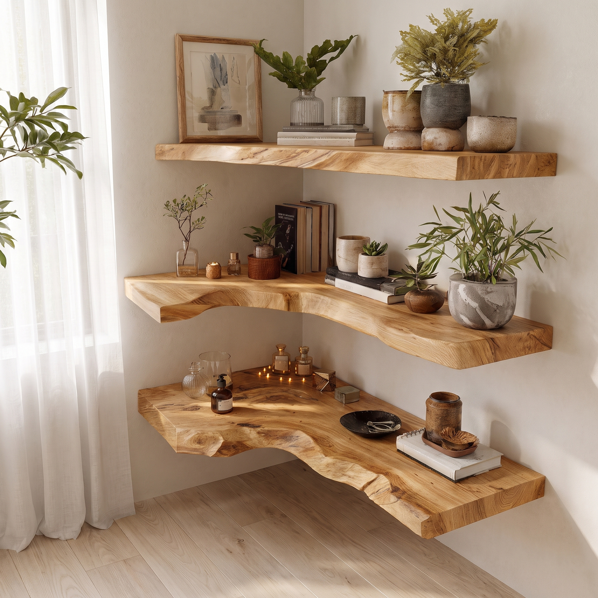 Selvara Live Edge Solid Wood Floating Shelf SPA302302 Natural Oak - Timberustic Floating Shelf