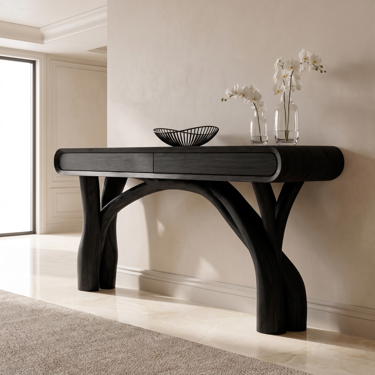 Serathiel Sculpted Solid Wood Console Table Black - Timberustic Console Table