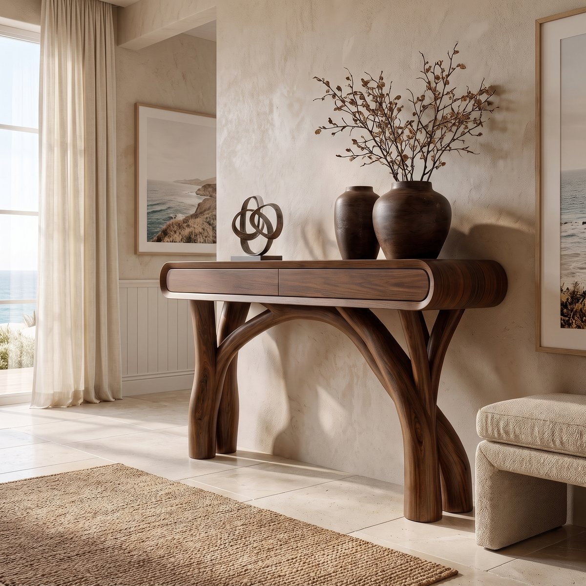 Serathiel Sculpted Solid Wood Console Table Brown - Timberustic Console Table