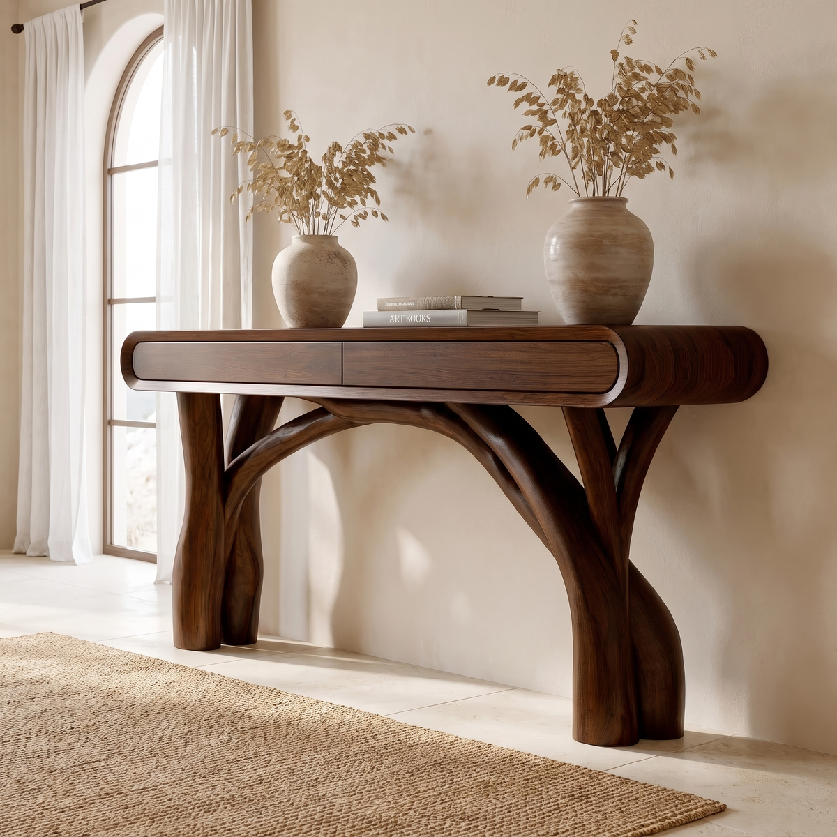 Serathiel Sculpted Solid Wood Console Table Dark Walnut - Timberustic Console Table