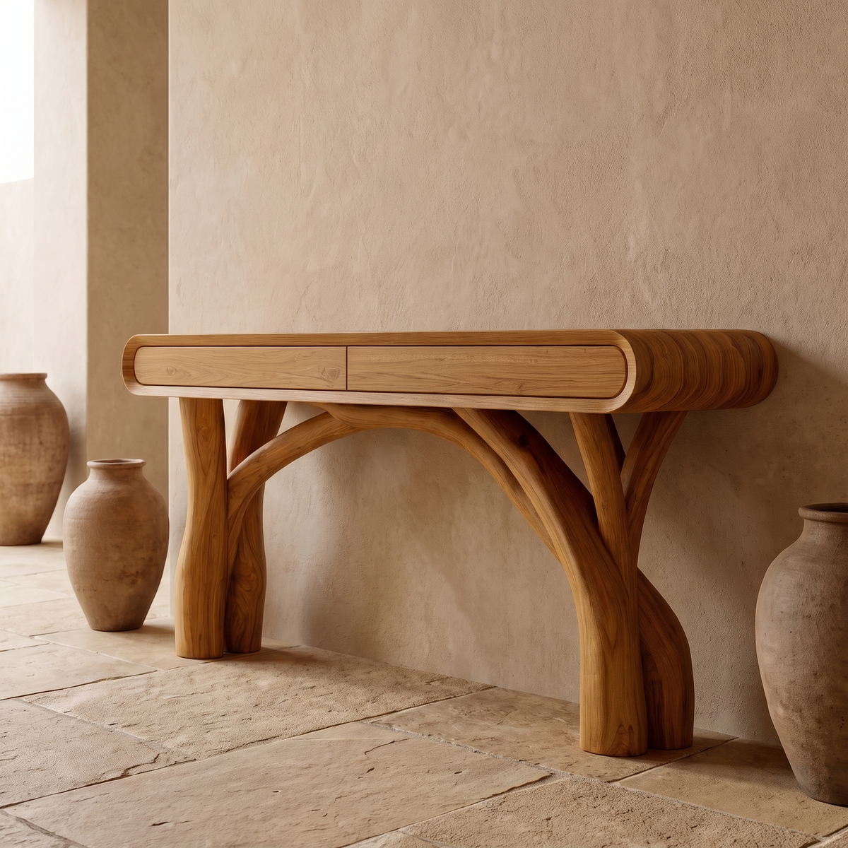 Serathiel Sculpted Solid Wood Console Table Teak - Timberustic Console Table