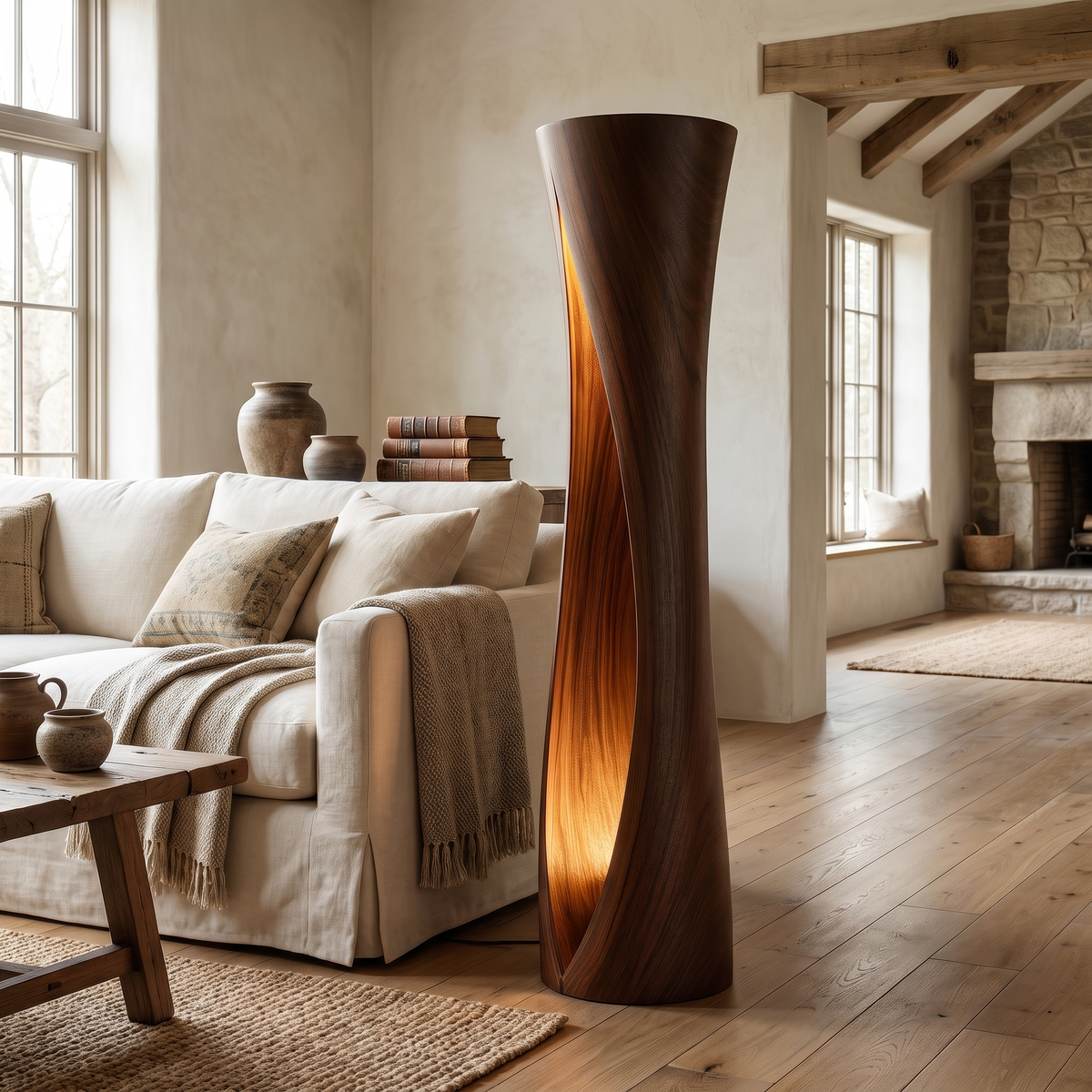 Seravyn Sculpted Curved Integrated LED Wood Floor Lamp Dark Walnut - Timberustic Floor Lamp