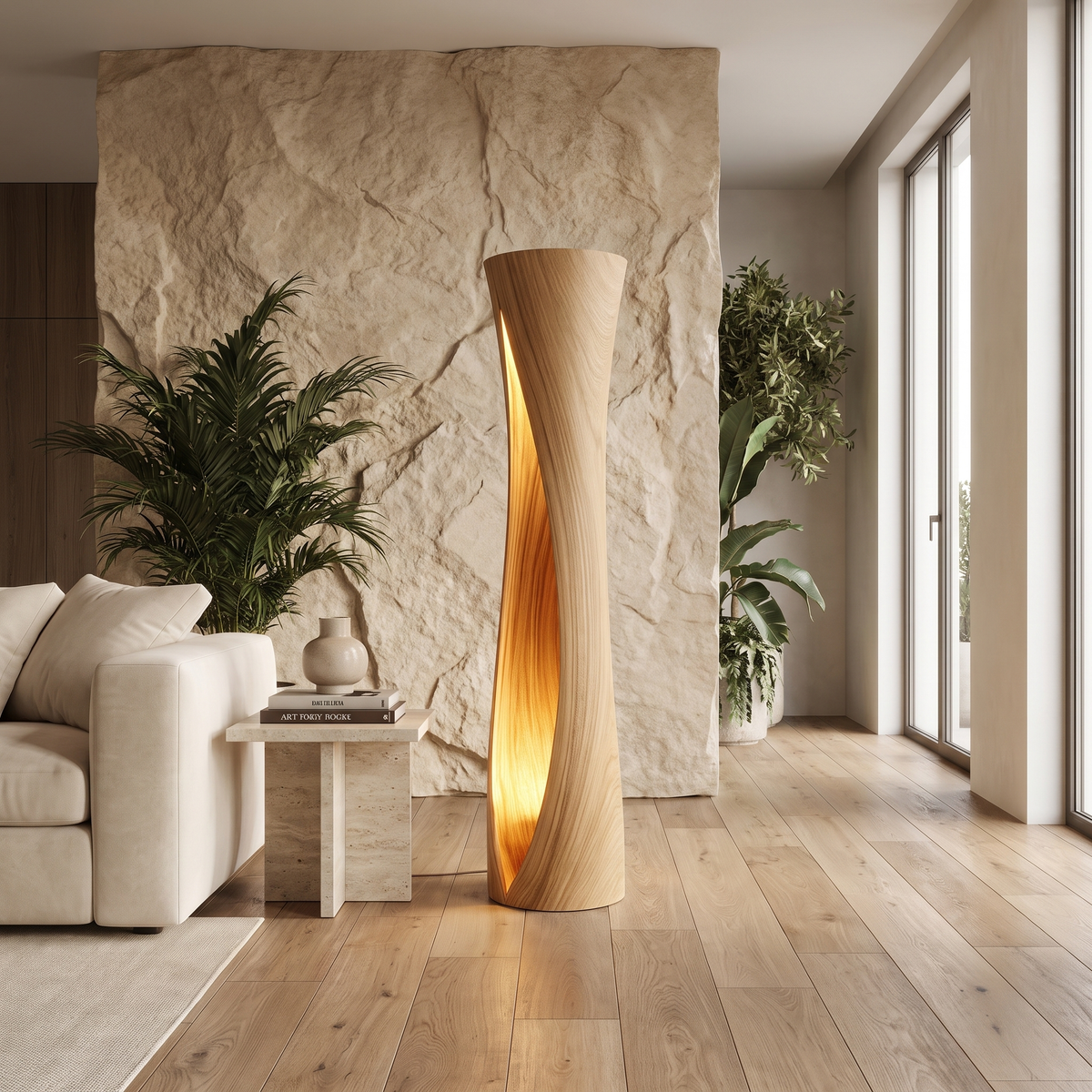 Seravyn Sculpted Curved Integrated LED Wood Floor Lamp Natural Oak - Timberustic Floor Lamp