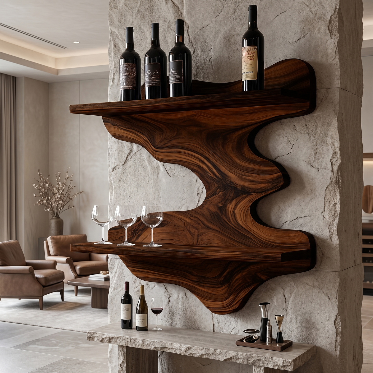 Sylvaren Live Edge Handcrafted Floating Wine Shelf SPA247810 Dark Walnut - Timberustic Floating Wine Shelf