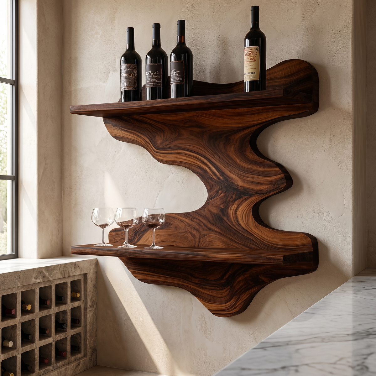 Sylvaren Live Edge Handcrafted Floating Wine Shelf SPA247810 Dark Walnut - Timberustic Floating Wine Shelf