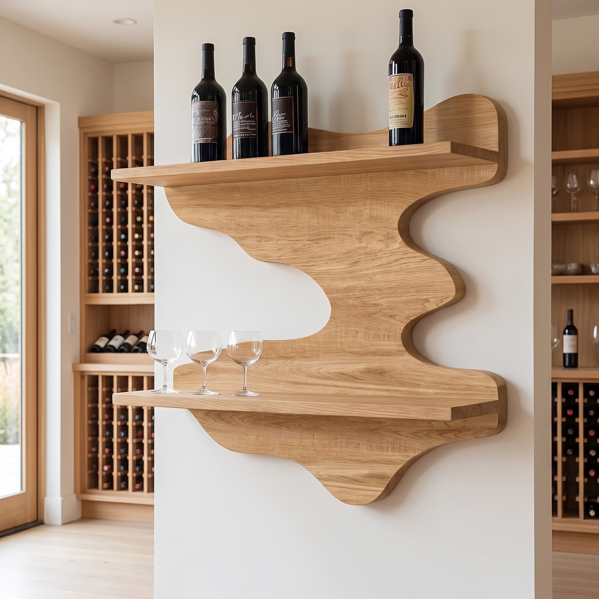 Sylvaren Live Edge Handcrafted Floating Wine Shelf SPA247810 Natural Oak - Timberustic Floating Wine Shelf