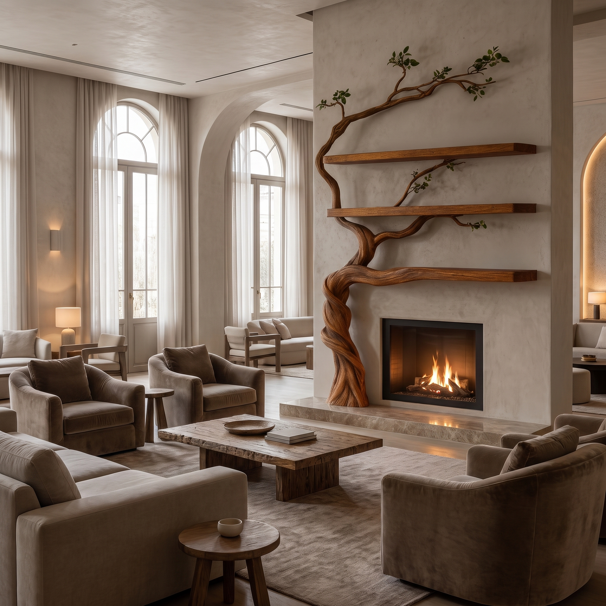 Sylvaris Sculpted Solid Wood Tree-Shaped Fireplace Mantel with Display Shelves Brown - Timberustic Tree-Shaped Fireplace Mantel with Display Shelves