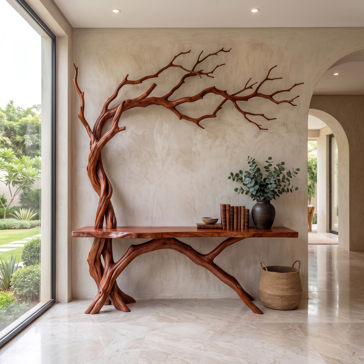 Sylvaroak Sculpted Solid Wood Console Table Mahogany - Timberustic Console Table with Shelves