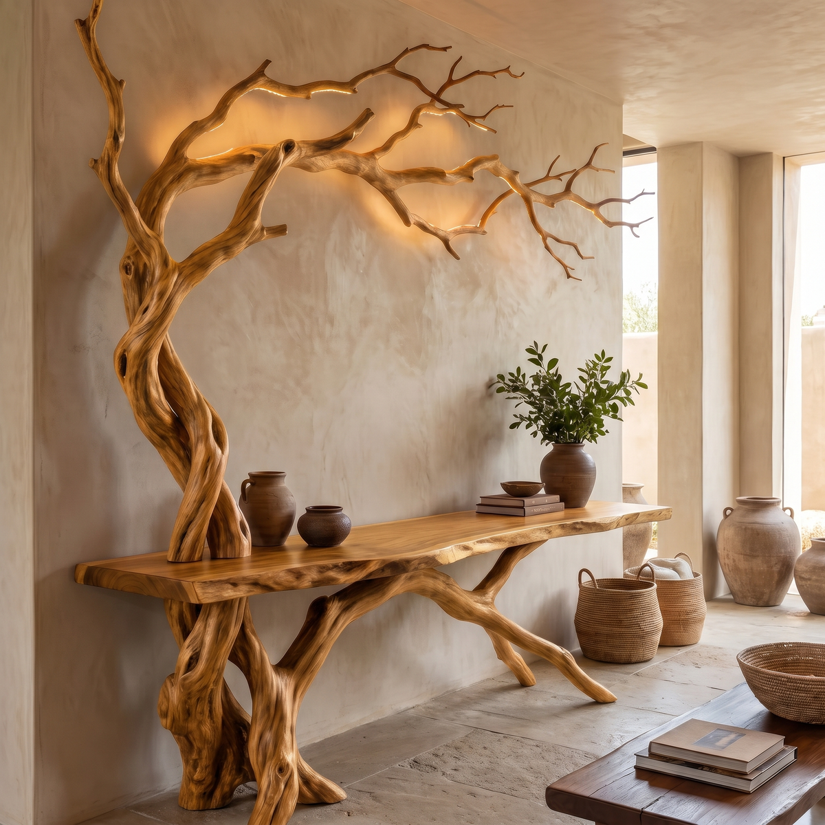 Sylvaroak Sculpted Solid Wood Console Table Teak - Timberustic Console Table with Shelves