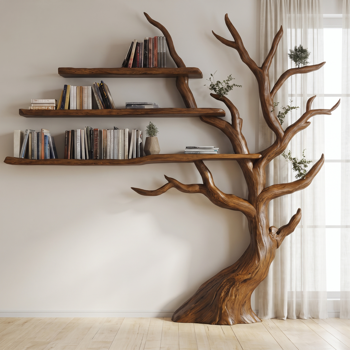 Sylvenoak Live Edge Solid Wood Tree Bookshelf Brown - Timberustic Tree Bookshelf