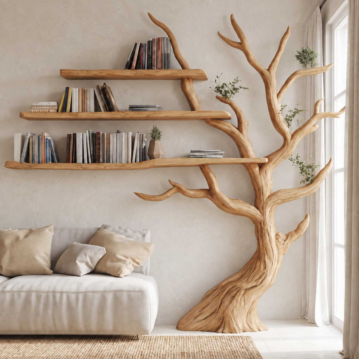 Sylvenoak Live Edge Solid Wood Tree Bookshelf Natural Oak - Timberustic Tree Bookshelf