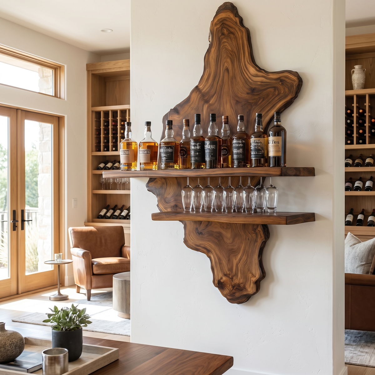 Thalorin Live Edge Solid Wood Floating Wine Shelf SPA927589 Brown - Timberustic Floating Wine Shelf