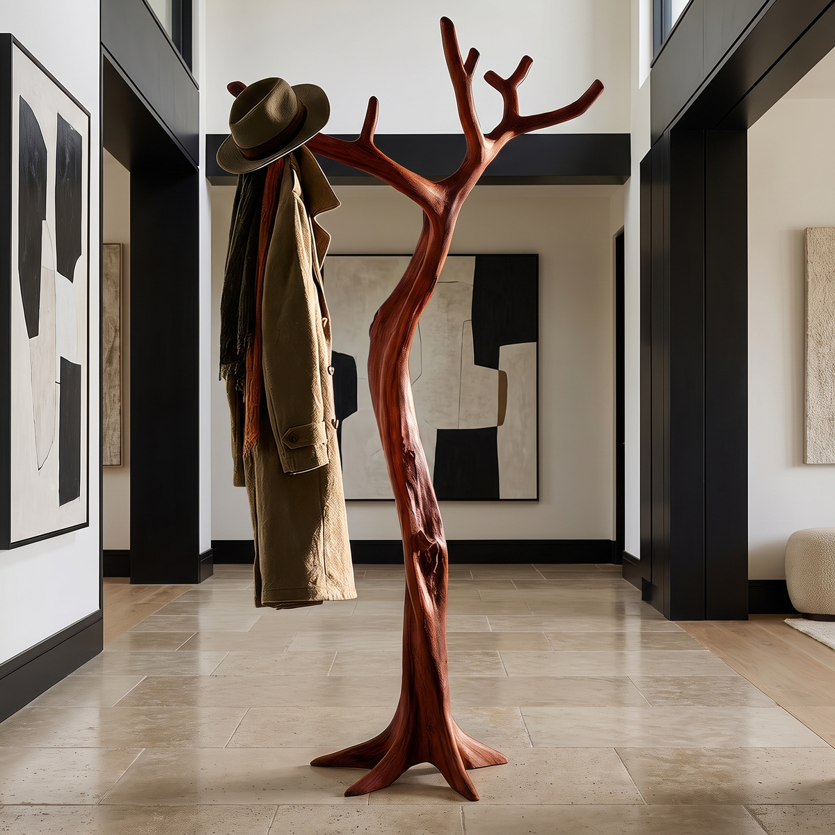 Thalorin Sculpted Solid Wood Tree Coat Rack Mahogany - Timberustic Tree Coat Rack