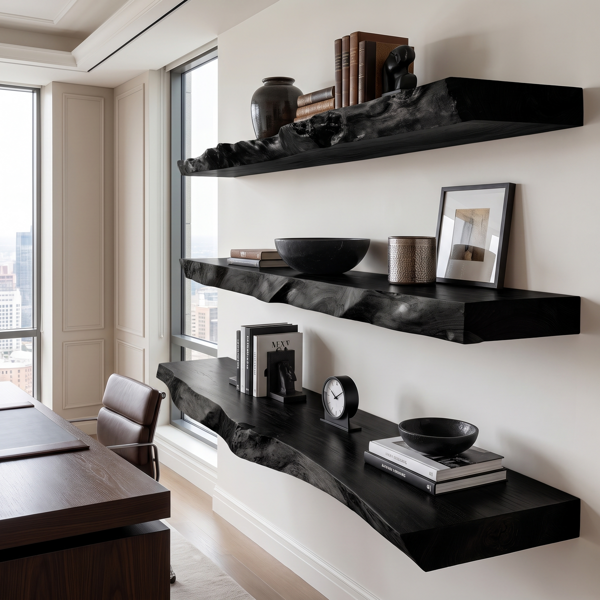 Thalven Live Edge Solid Wood Floating Shelf SPA835873 Black - Timberustic Floating Shelf