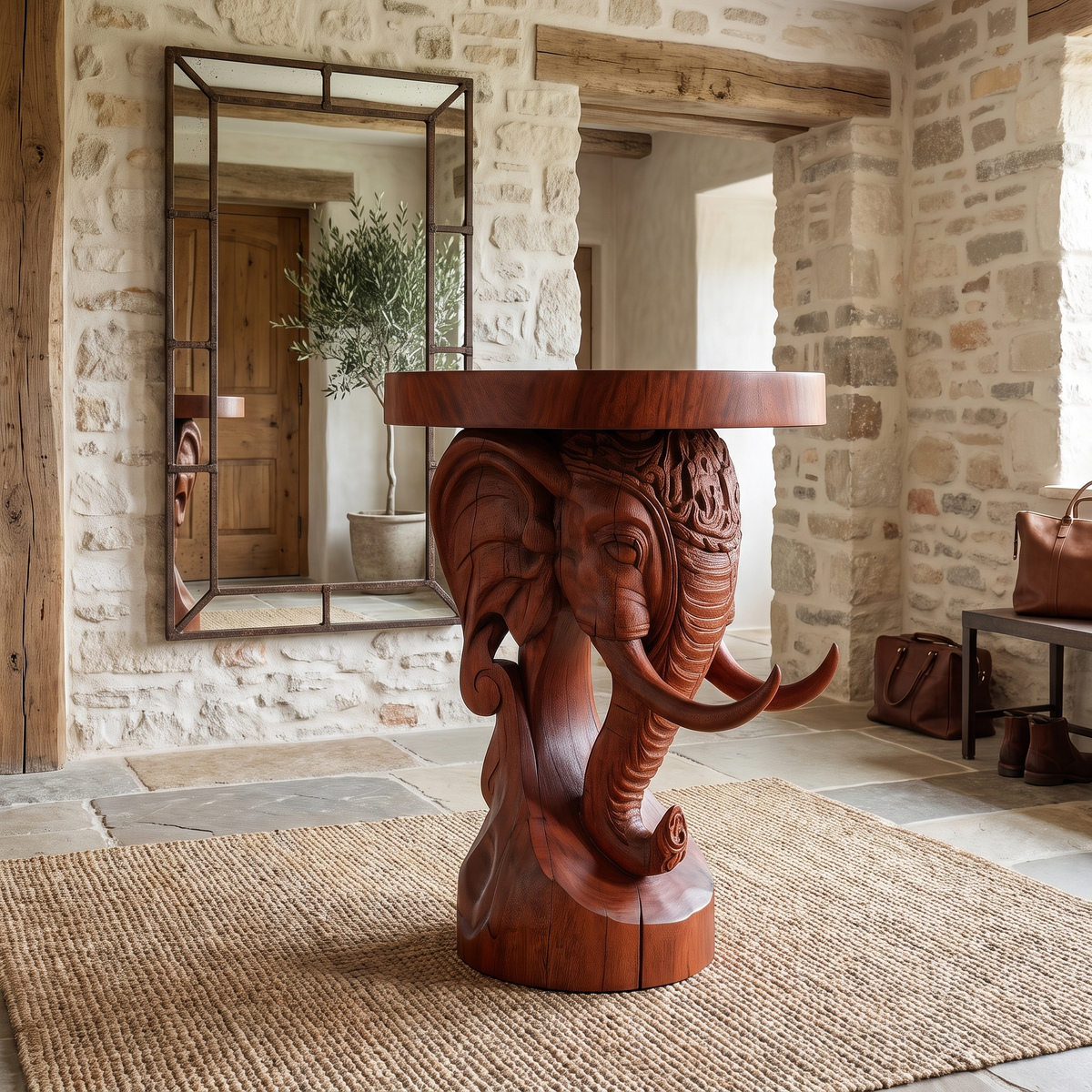 Thalviro Sculpted Solid Wood Pedestal Stand Mahogany - Timberustic Pedestal Stand