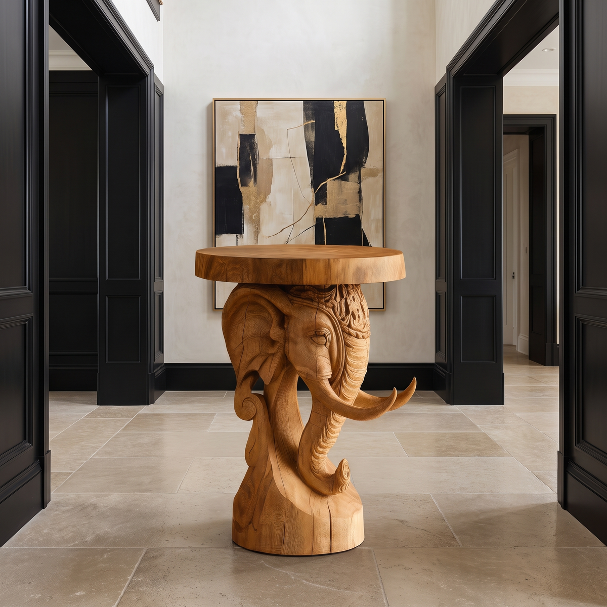 Thalviro Sculpted Solid Wood Pedestal Stand Teak - Timberustic Pedestal Stand
