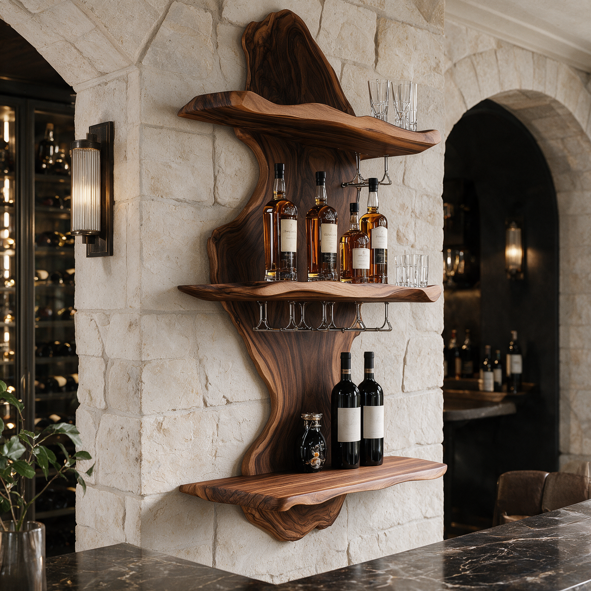 Thalvorn Live Edge Solid Wood Floating Wine Shelf SPA298587 Dark Walnut - Timberustic Floating Wine Shelf