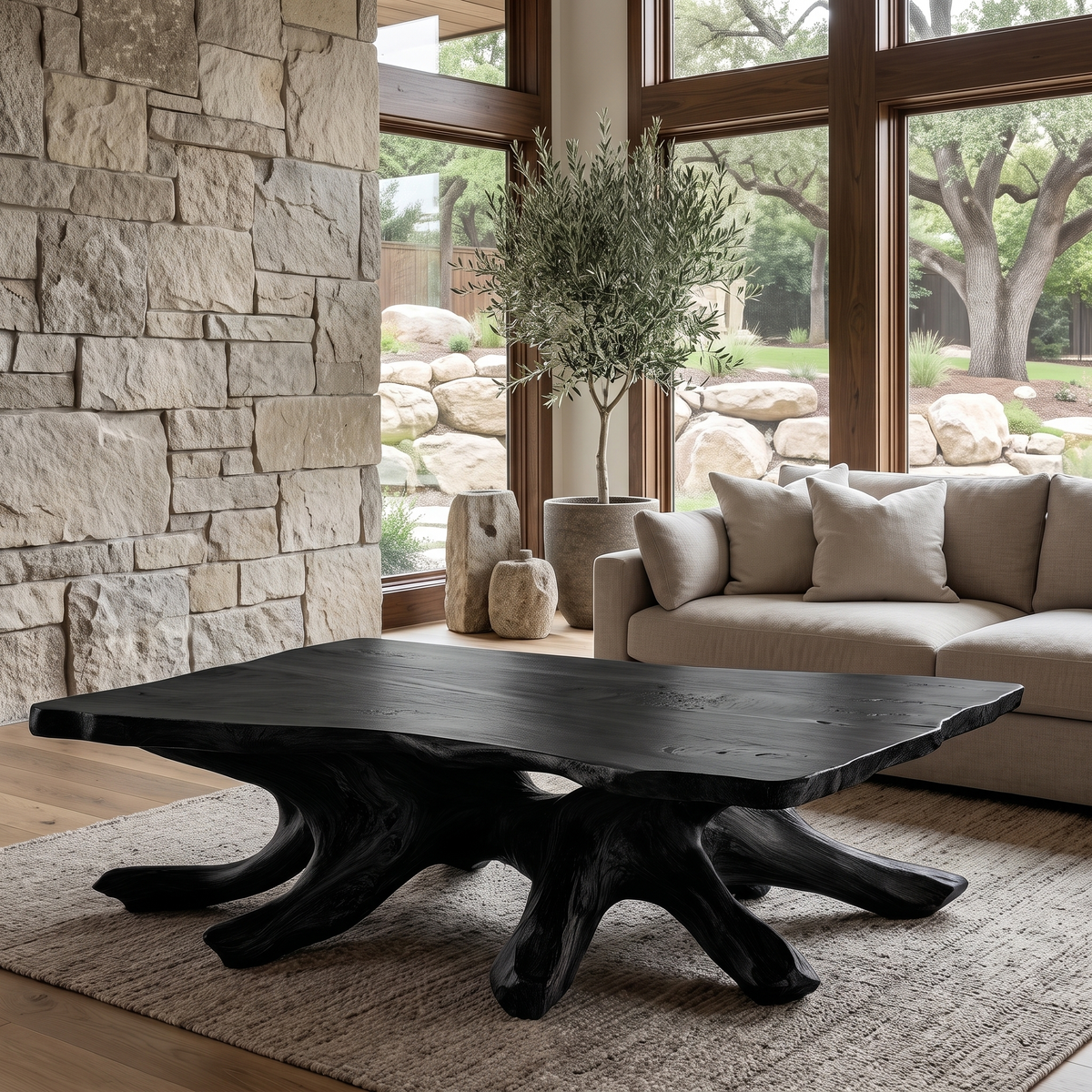 Tharvane Handcrafted Solid Wood Coffee Table Black - Timberustic Coffee Table