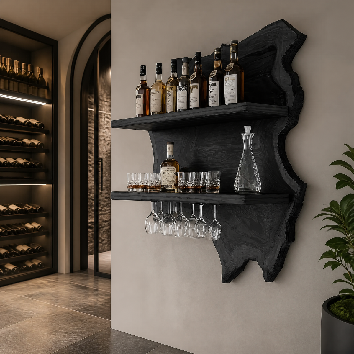 Thornhaven Live Edge Solid Wood Floating Wine Shelf SPA415103 - Timberustic Floating Wine Shelf