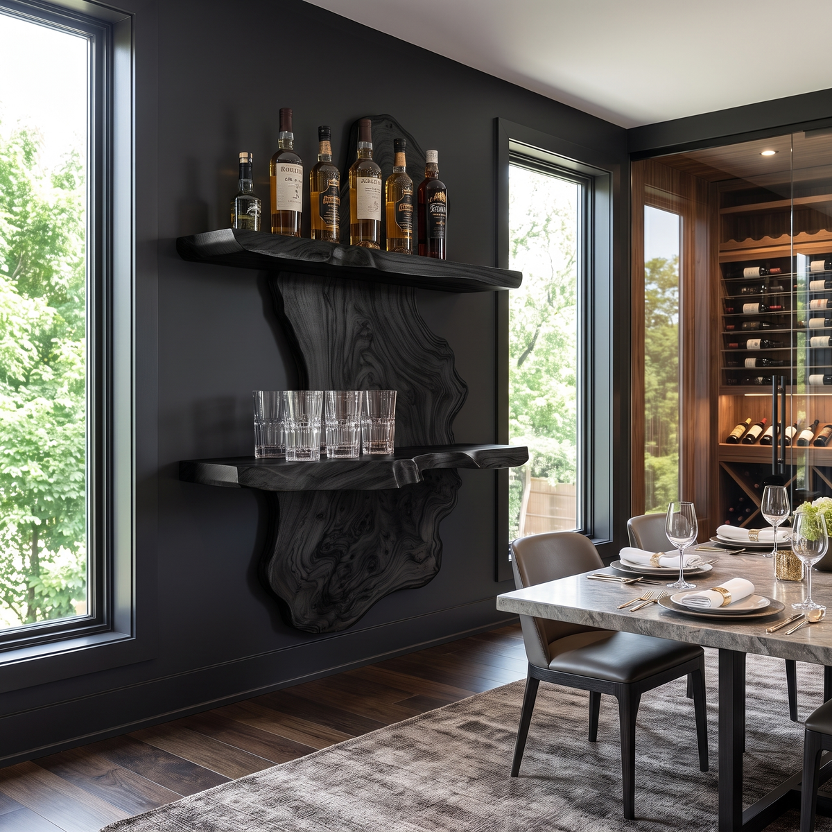 Torvane Live Edge Solid Wood Floating Wine Shelf SPA925725 Black - Timberustic Floating Wine Shelf