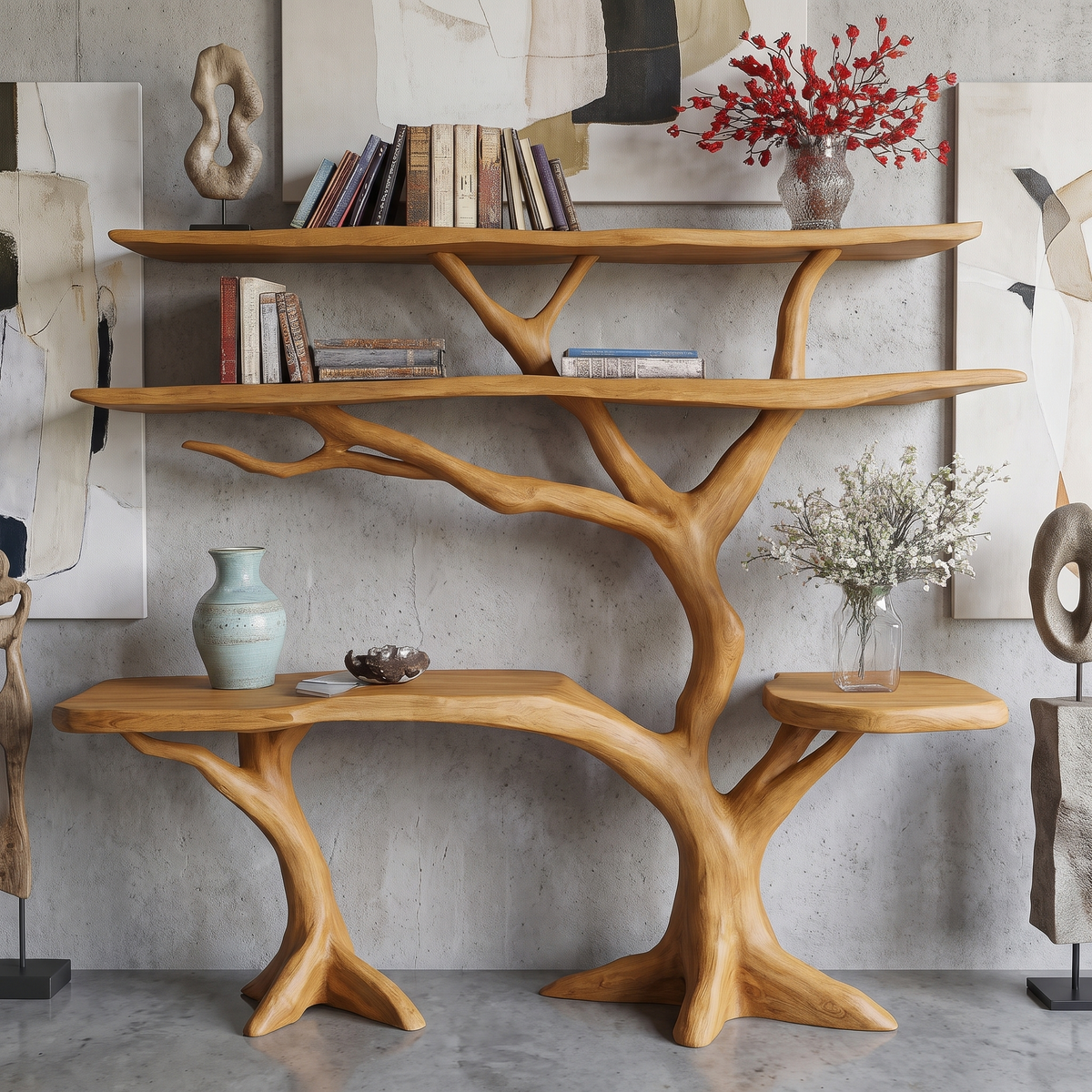 Trevaryn Sculpted Solid Wood Console Table with Shelves Teak - Timberustic Console Table with Shelves