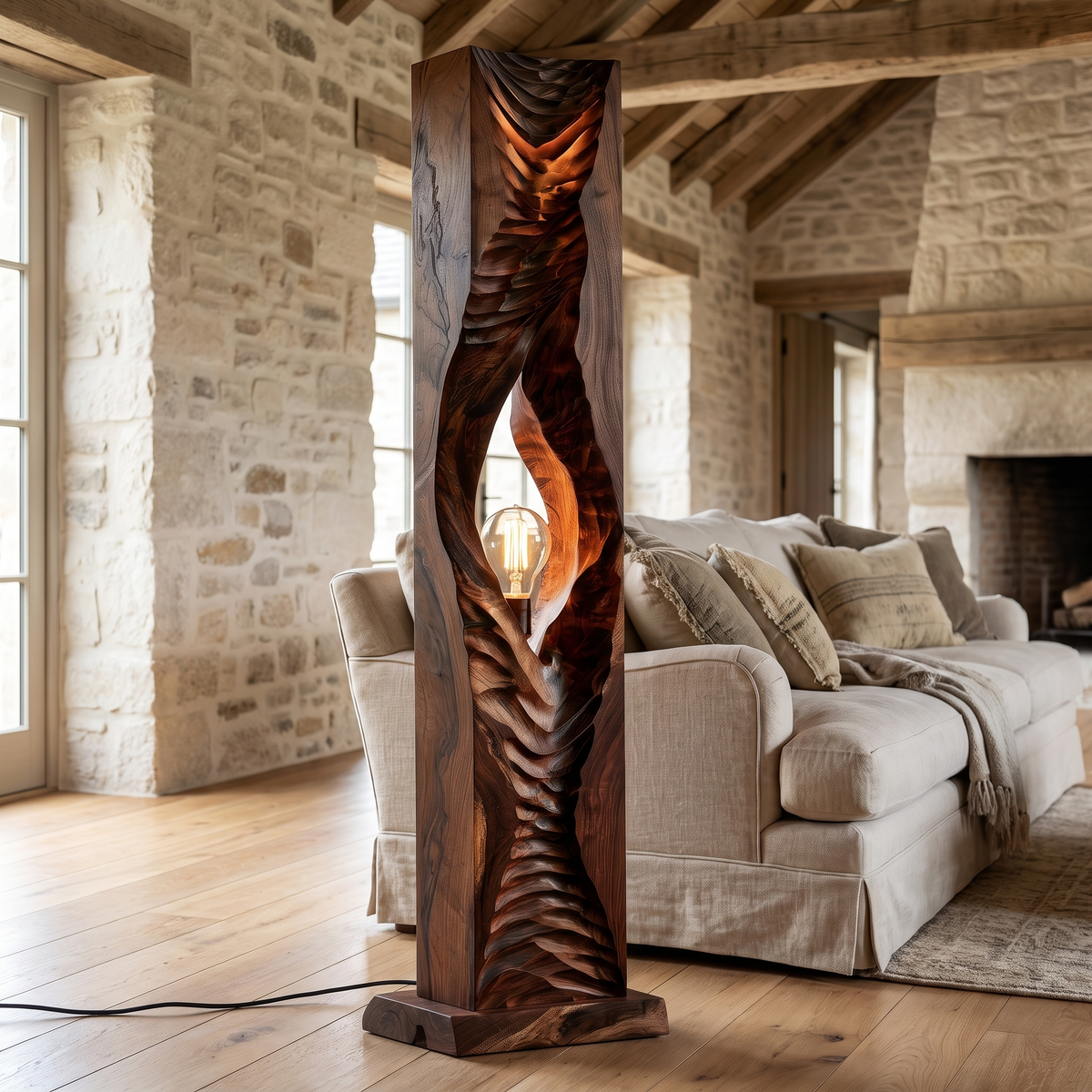Vaelric Sculpted Solid Wood Floor Lamp Dark Walnut - Timberustic Floor Lamp