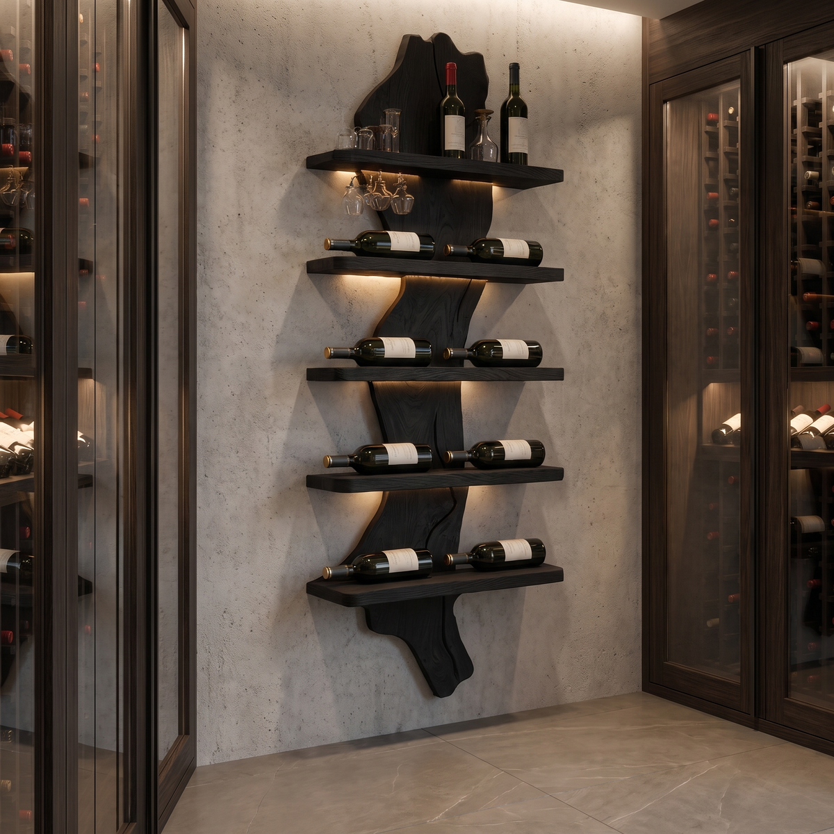 Valdoren Live Edge Solid Wood Floating Wine Shelf SPA395735 Black - Timberustic Floating Wine Shelf