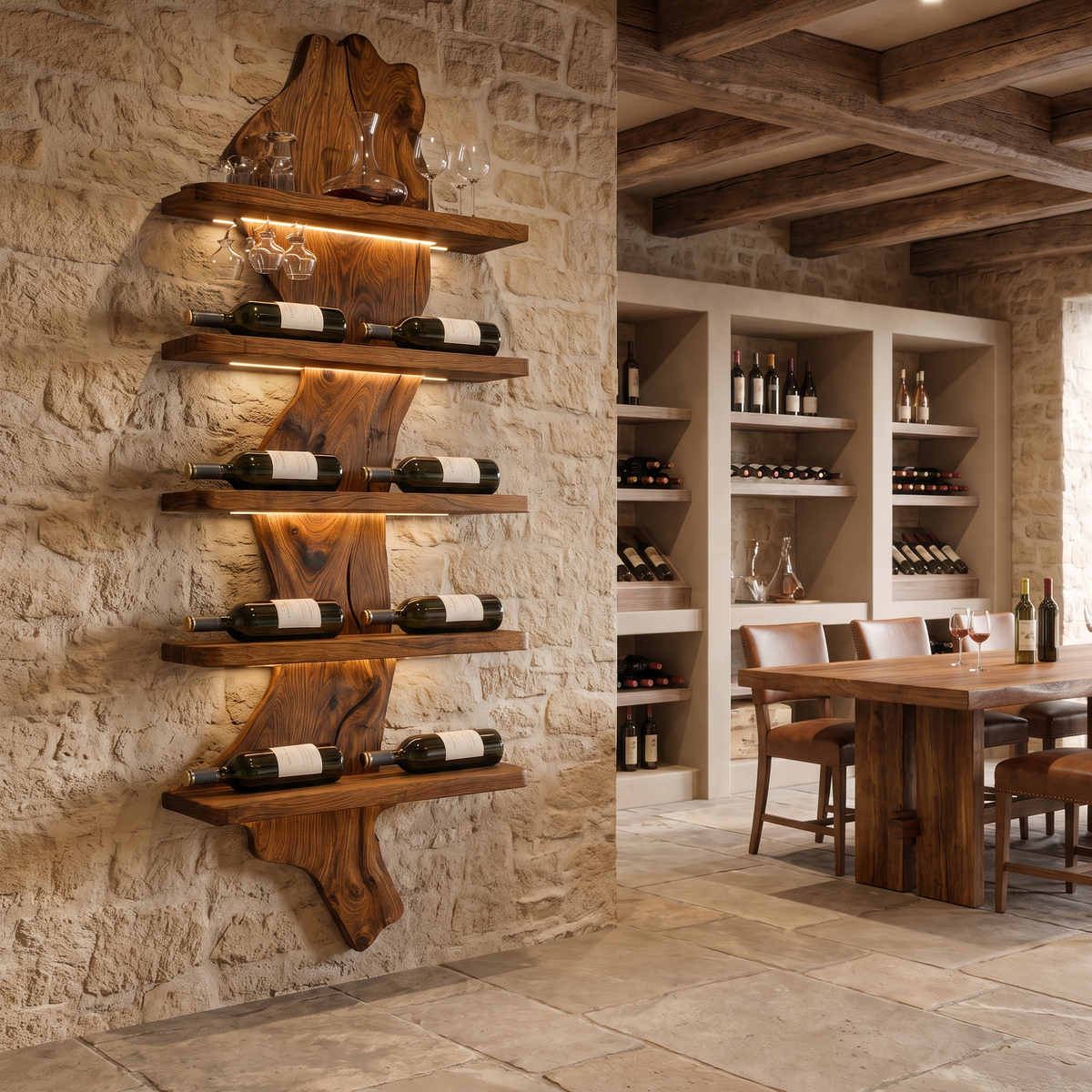 Valdoren Live Edge Solid Wood Floating Wine Shelf SPA395735 Brown - Timberustic Floating Wine Shelf