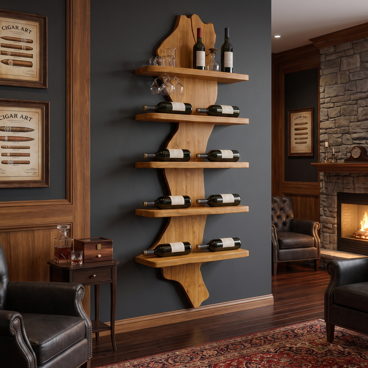 Valdoren Live Edge Solid Wood Floating Wine Shelf SPA395735 Teak - Timberustic Floating Wine Shelf
