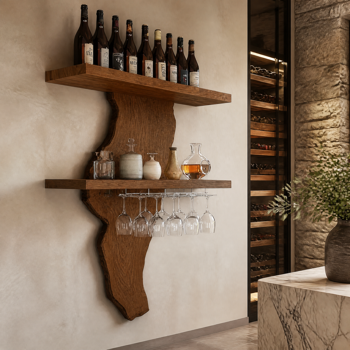 Valencrest Live Edge Solid Wood Floating Wine Shelf SPA024312 Brown - Timberustic Floating Wine Shelf