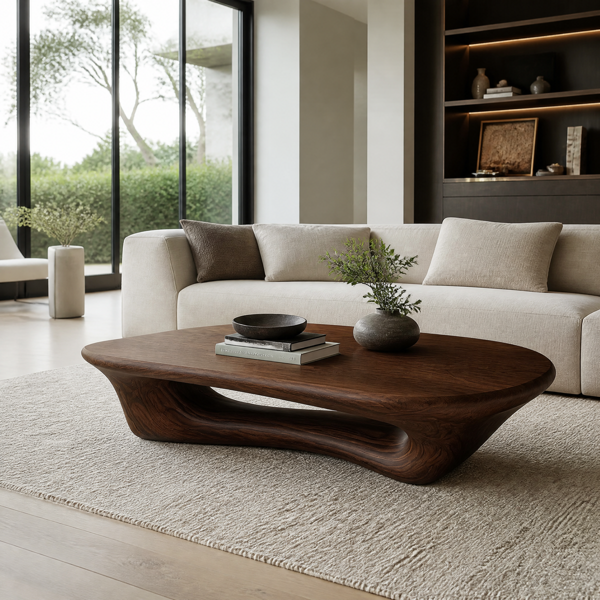 Valthera Sculpted Solid Wood Coffee Table SPA235732 — Dark Walnut