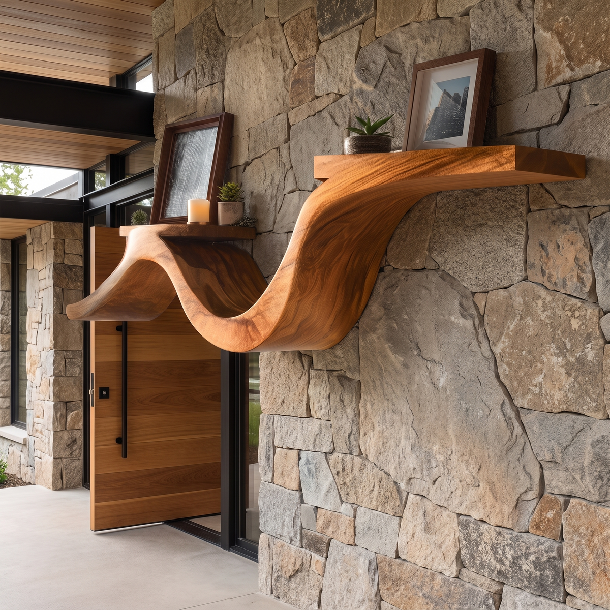 Valthera Sculpted Solid Wood Floating Shelf — Teak