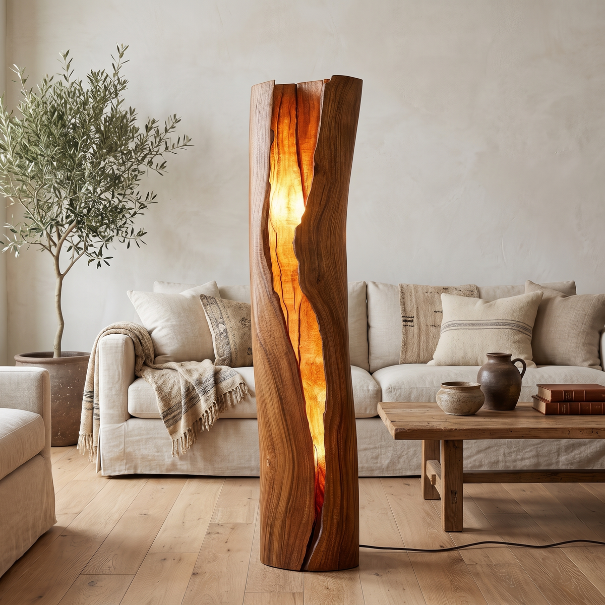 Velarith Sculpted Live Edge Integrated LED Wood Floor Lamp Brown - Timberustic Floor Lamp