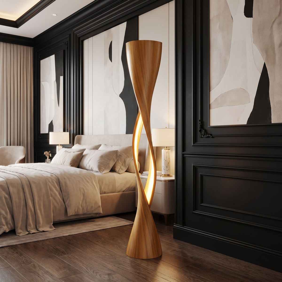 Velmora Sculpted Integrated LED Wood Floor Lamp Teak - Timberustic Floor Lamp